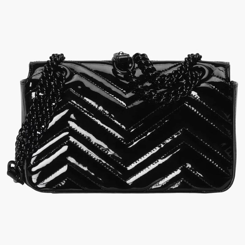 Gucci gg marmont patent mini torba na ramię czarna skóra patentowa