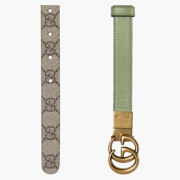 Gg gg marmont reversibile sottile cintura beige/verde