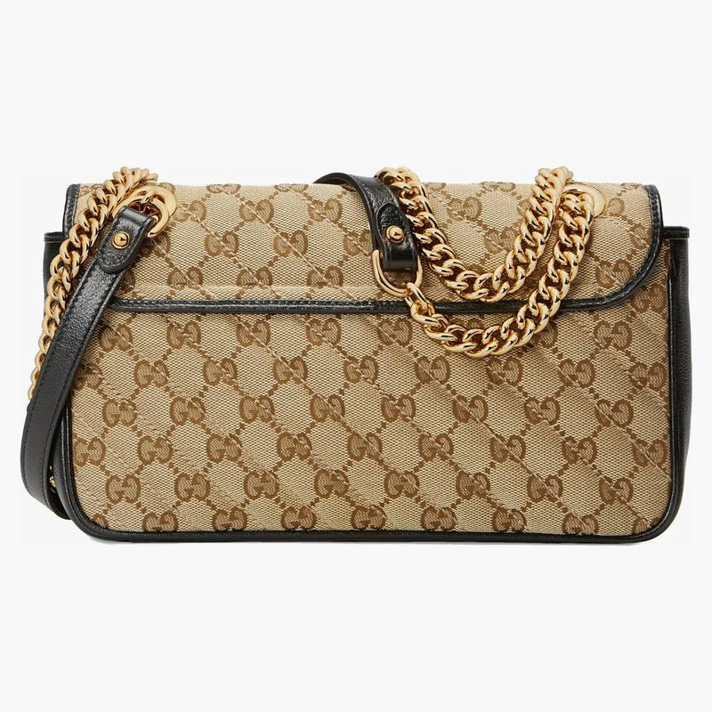 Gucci Gg Marmont Small Diagonal Matelasse Bag Original Gg Canvas Beige/ebony
