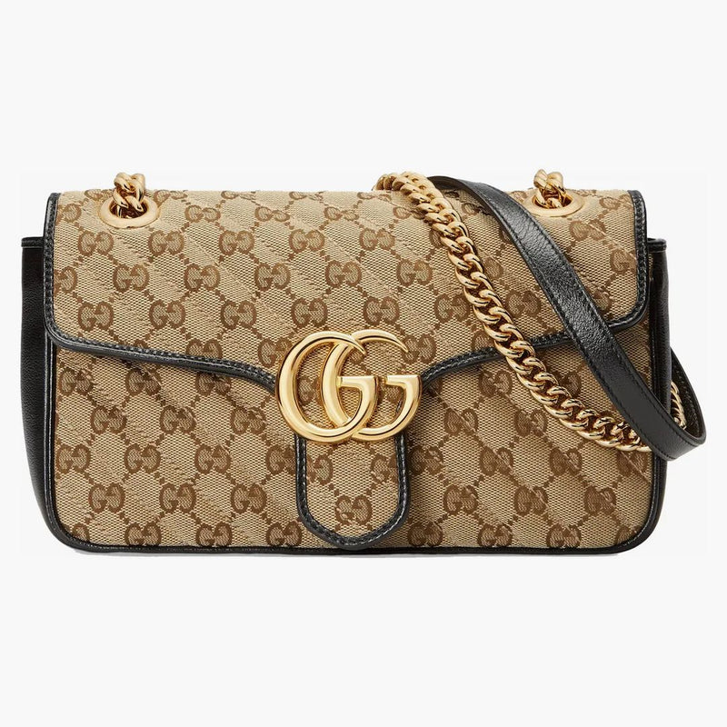 Gucci Gg Marmont Small Diagonal Matelasse Bag Original Gg Canvas Beige/ebony
