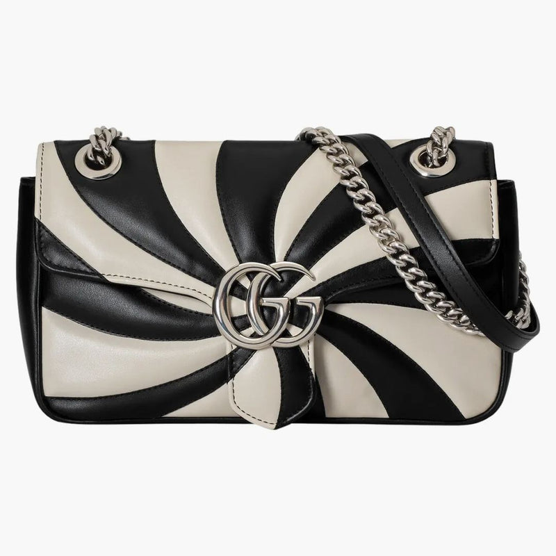 Gucci GG Marmont Ramenní taška malá optická prošívaná patchwork černá/bílá