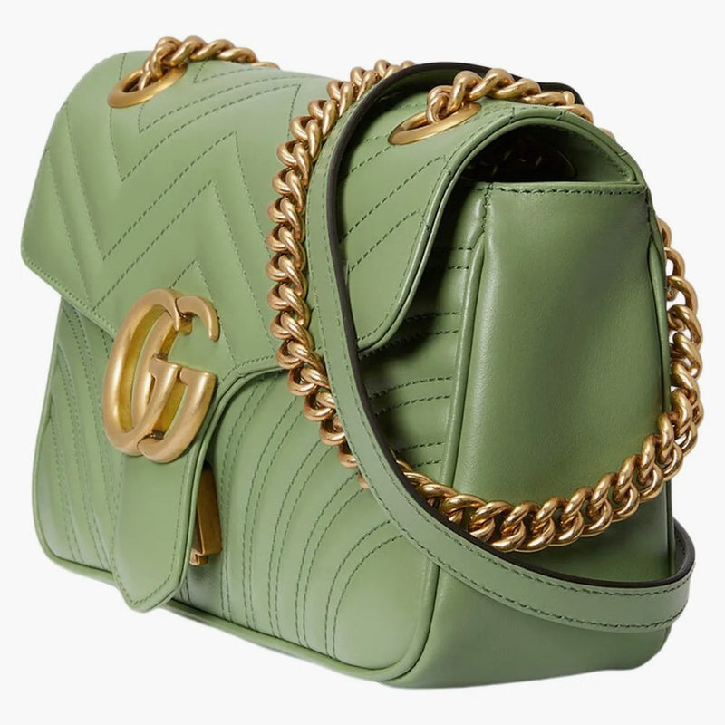 Gucci GG Marmont Small Shoulder Bag Matelasse Chevron Sage Green