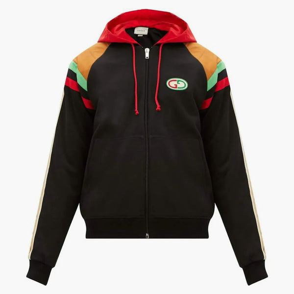 Gucci Gg Patch Web Stripe Hooded Bomber Jacket Black/multi