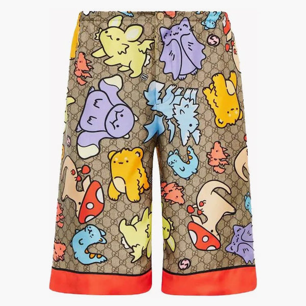 Gucci GG Print Silk T do šortek Beige Multi