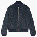 Gucci GG Printed Suede Bomber Jacket Navy