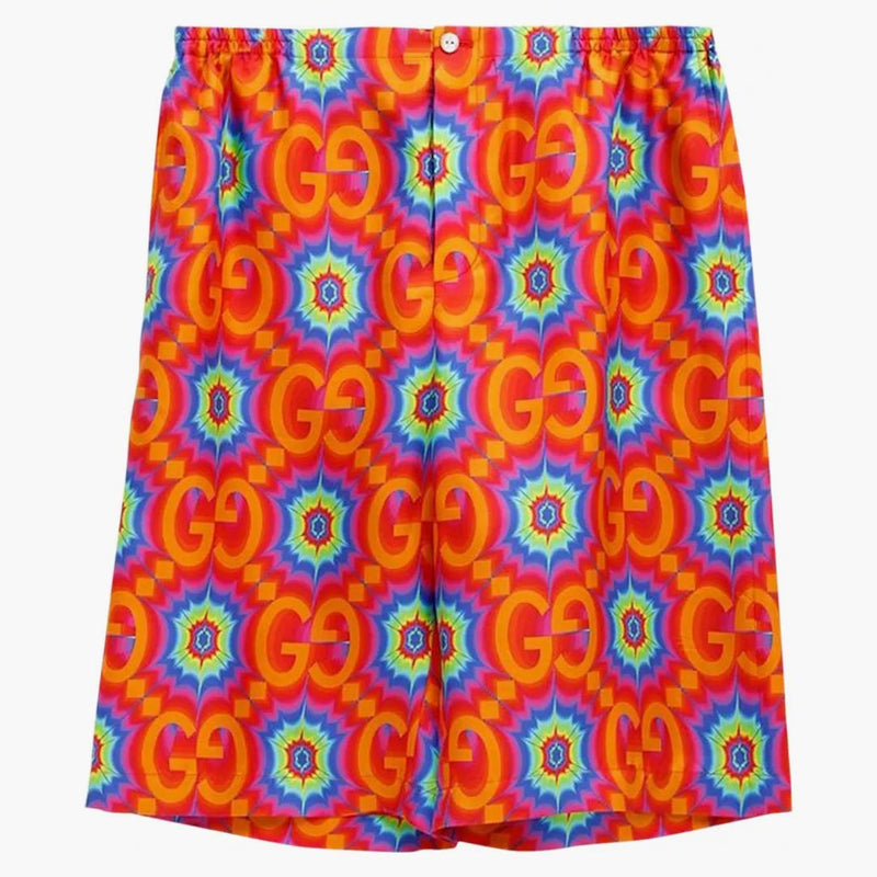 GG GG GG Shorts di seta psichedelica arancione/blu elettrico/multi