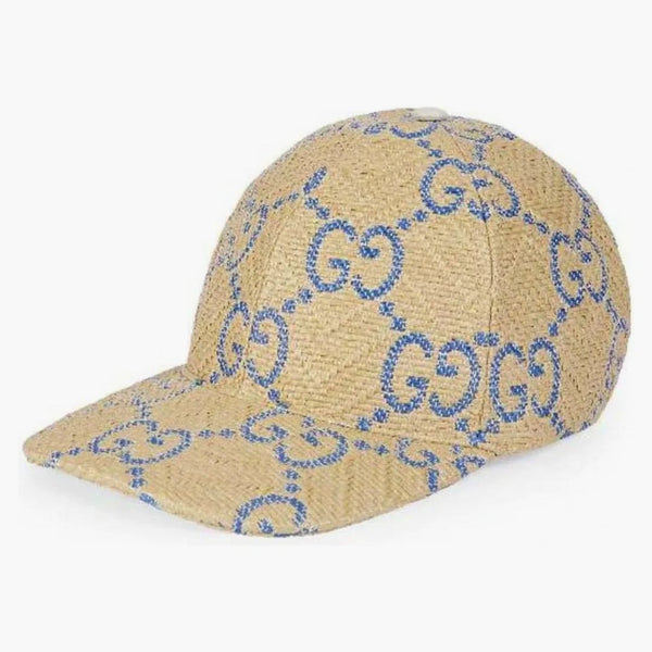 Gucci GG Raffia Effect Baseball har blå/beige