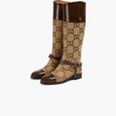 Gucci GG Round Toe Knea-high Boots Beige Brown (Women's)