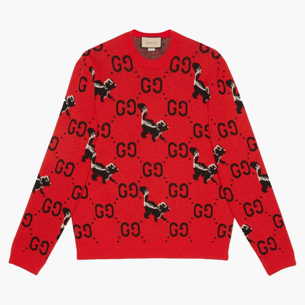 Gucci GG Sskunk Wool Knit Knit Sweater czerwony/czarny