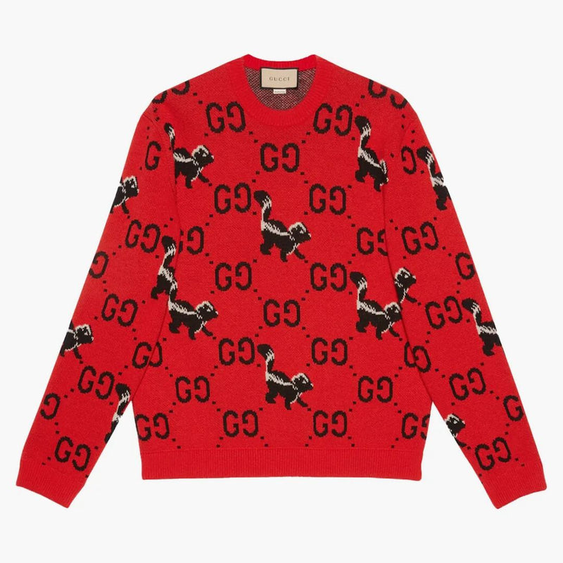 Gucci GG Sskunk Wool Knit Knit Sweater czerwony/czarny