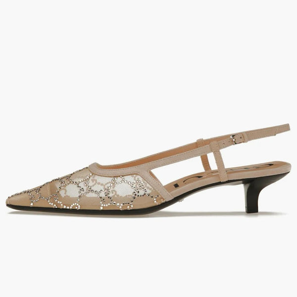 Gucci GG Slingback 35mm Pump Rose Beige GG Crystals