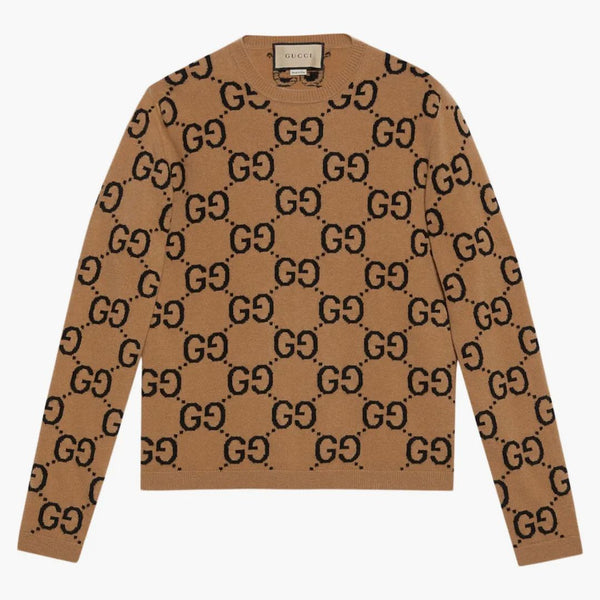 Gucci gg wełna Jacquard Crewneck skoczek wielbłąda/czarna