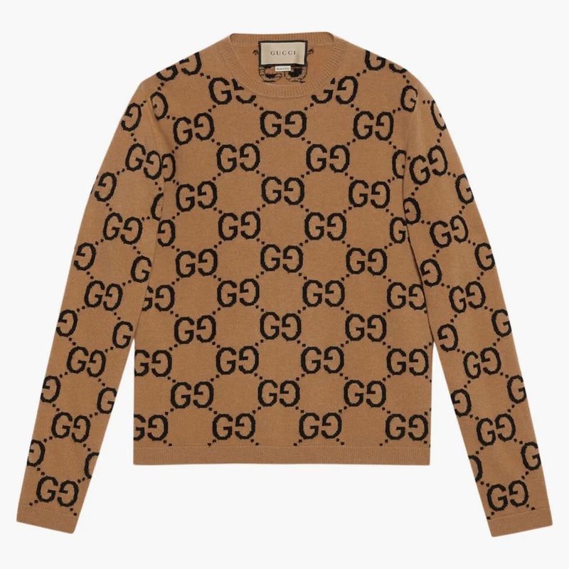 GG GG GG Wool Jacquard Crewneck Jumper Camel/Black