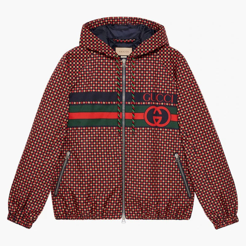 Gucci Geometric Houndstooth Canvas Jacket Blue/red/green