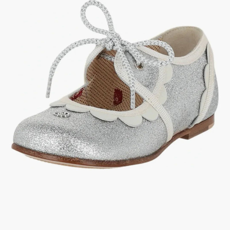 GUCCI Glitter Scalloped-Trim Dress Shoes Silver (Kids)