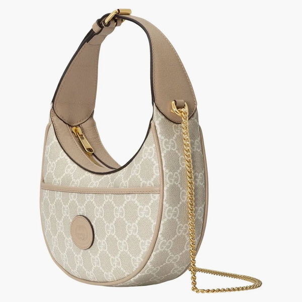 Gucci halvmonformad väska mini GG Supreme Beige/White
