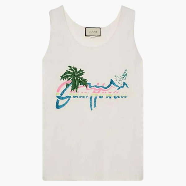 Gucci Hawaii Drukuj top z czołgu biały