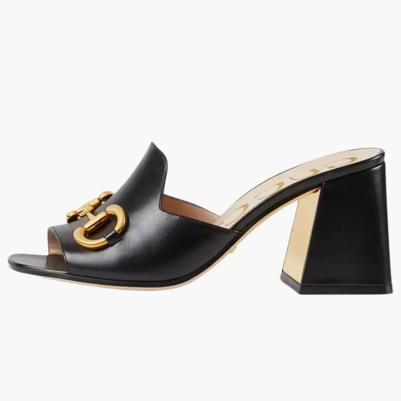 Gucci Horsebit 75mm Heeled Sandal Black Leather
