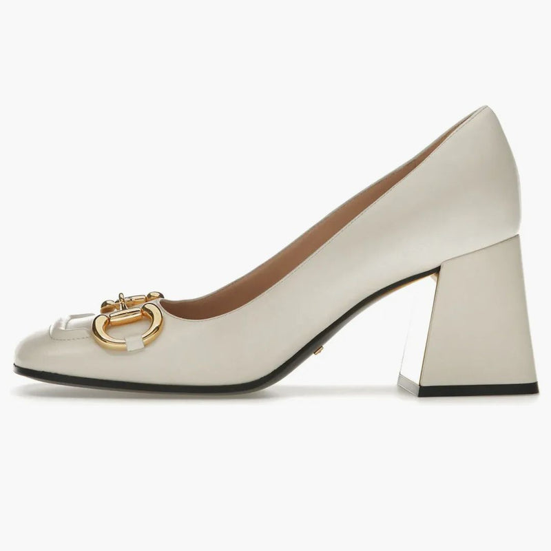 Gucci Horsebit 75mm Pump White Leather