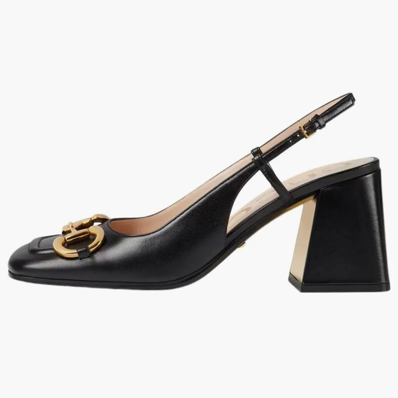 Gucci Horsebit 75mm Heeled Slingback Black Leather