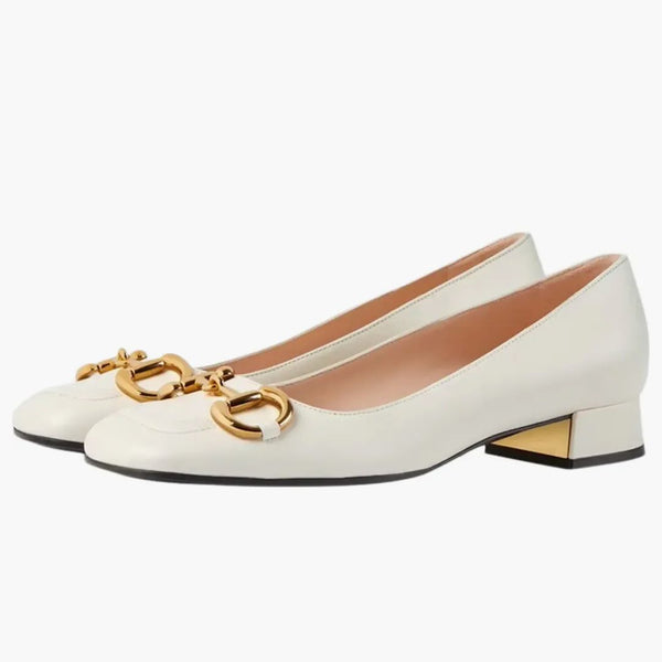 Gucci Horsebit Ballet płaska biała skóra