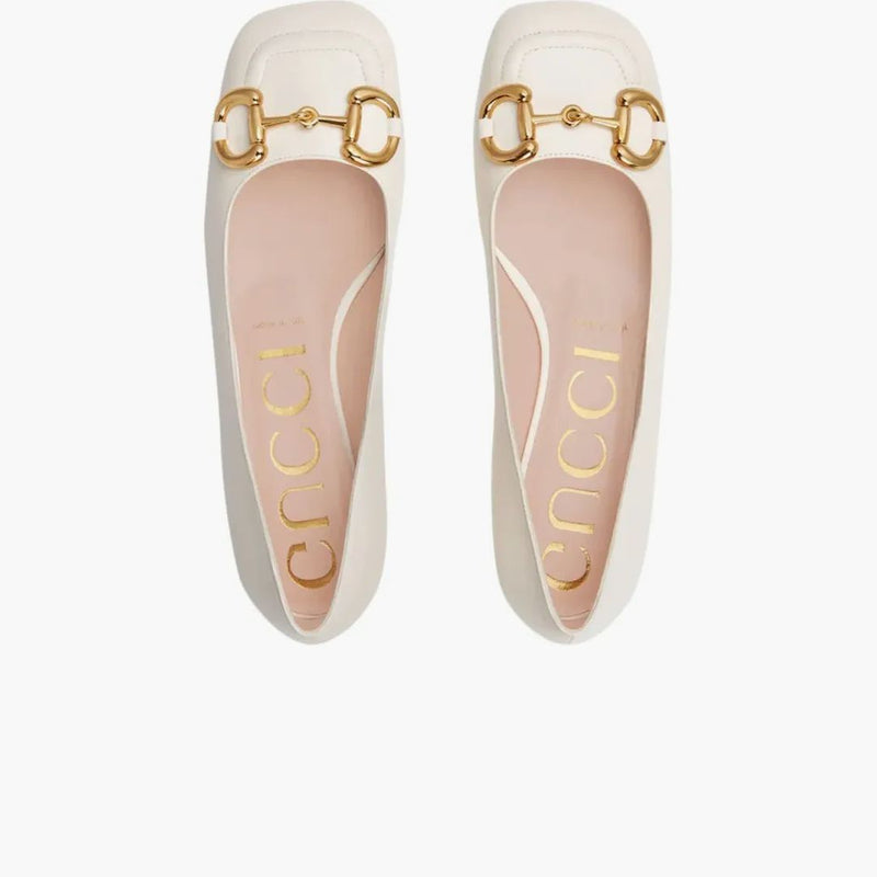 Gucci Horsebit Ballet Flat White Leather