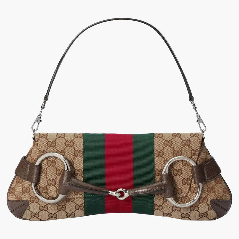 Gucci hästbitkedja medium axelväska beige/ebenholts