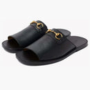 Gucci Horsebit Leather Flat Slides Black