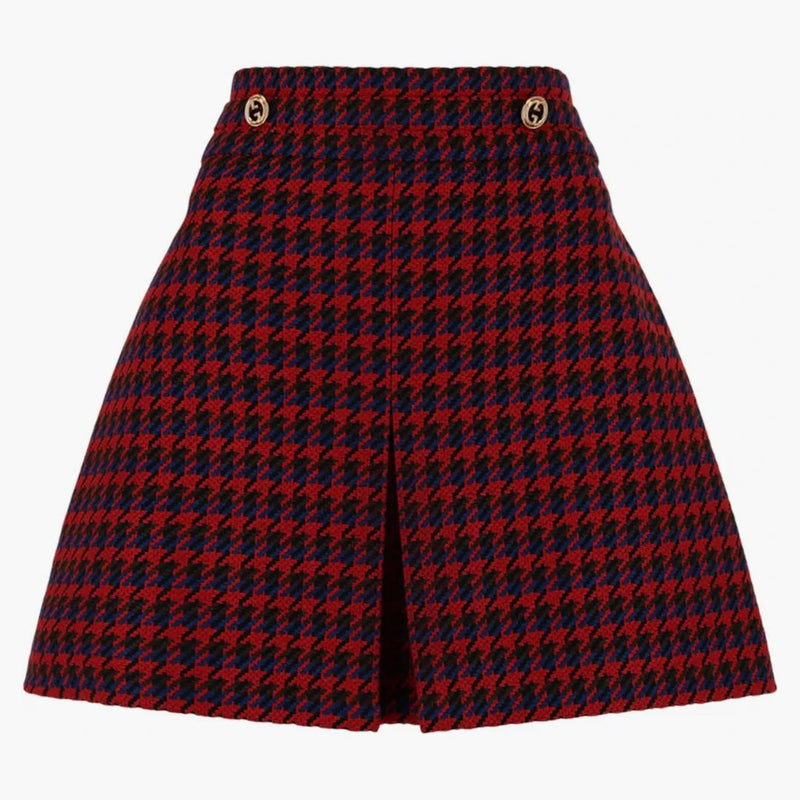 Gucci Houndstooth plisovaná mini sukně modrá