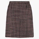 Gucci Houndstooth Tweed Wool Blend Skirt Black Pink