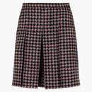 Gucci Houndstooth Tweed Wool Blend Skirt Black Pink