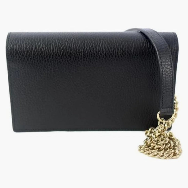 Gucci Interlocking Chain Wallet Pebbled Leather Black