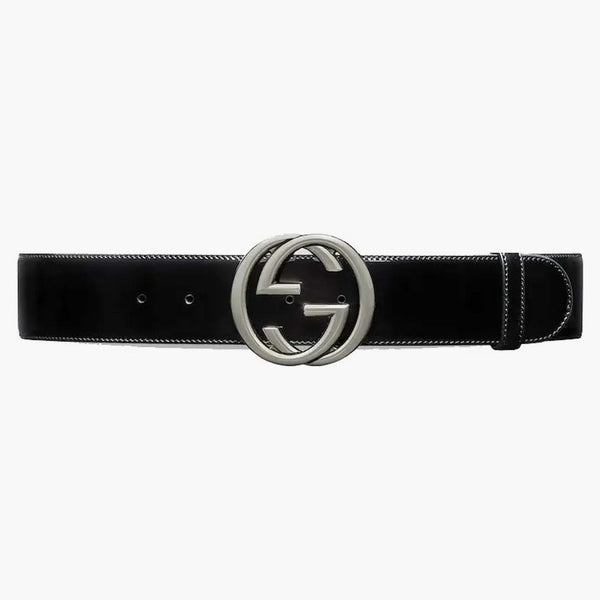 Gucci Interlocking G fibbia larga cintura nera