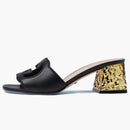 Gucci Interlocking G Leather Sandals Black Golden (Women's)