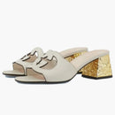 Gucci Interlocking G Leather Sandals White Golden (Women's)