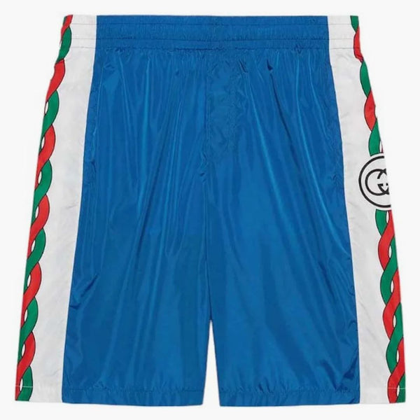 Gucci blokowanie G druku nylonowe szorty pływackie niebieskie/białe