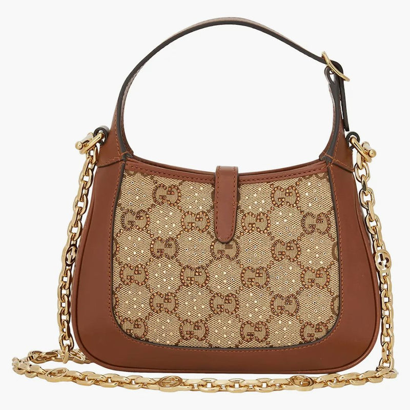 Gucci Jackie 1961 Crystal Gg Mini Shoulder Bag Camel/ebony
