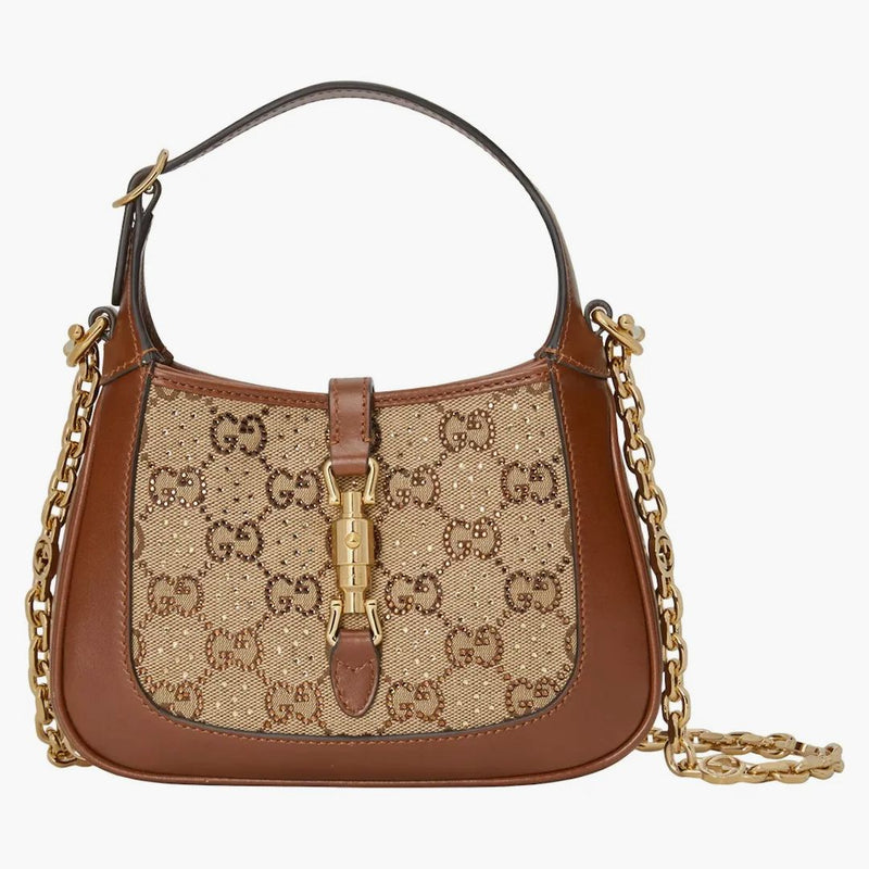 Gucci Jackie 1961 Crystal Gg Mini Shoulder Bag Camel/ebony
