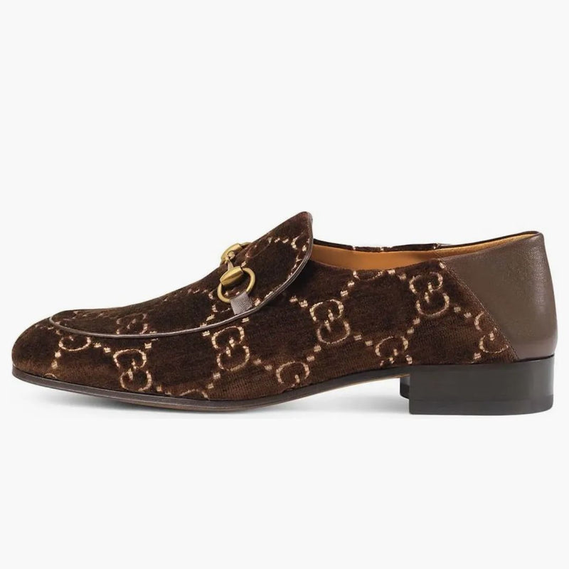 Gucci Jordaan Horsebit Gg Velvet Loafer Brown