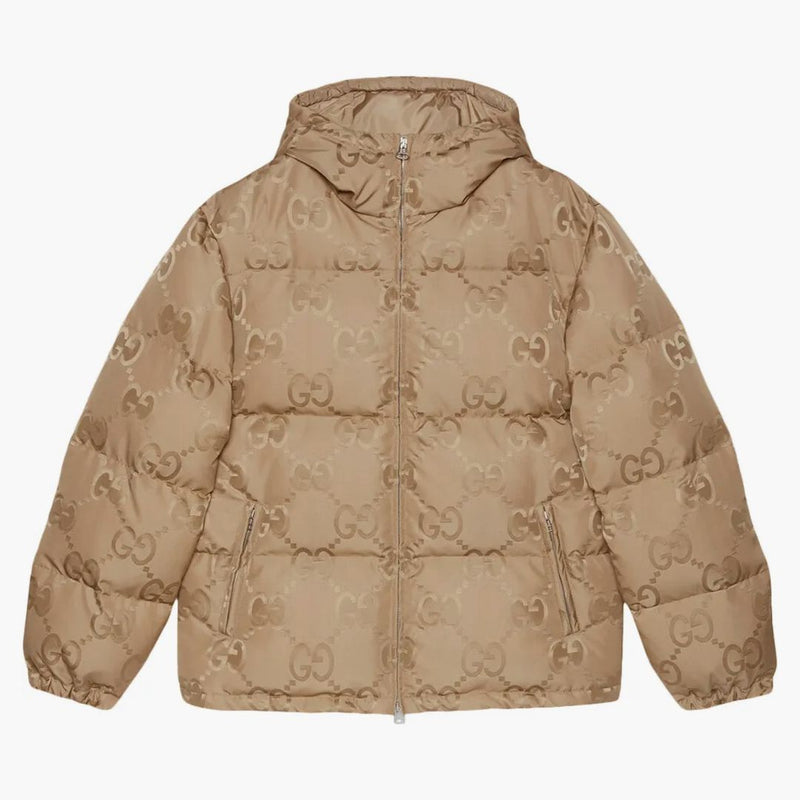 Gucci Jumbo Gg Jacquard Canvas Down Hooded Jacket Beige