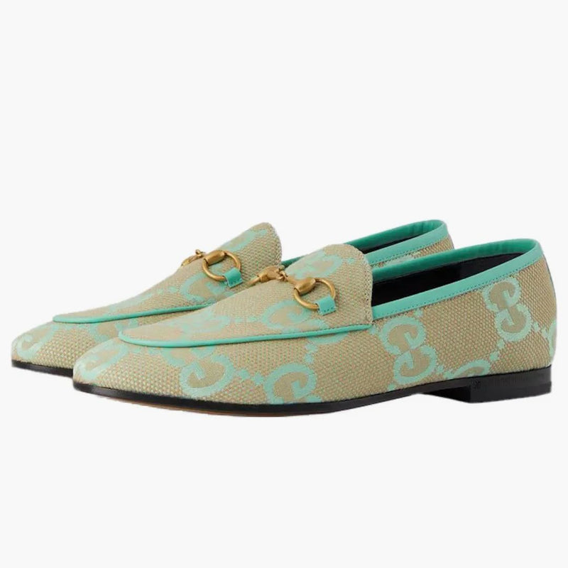 Gucci Jumbo Gg Jordaan Loafer Beige Mint Green Canvas