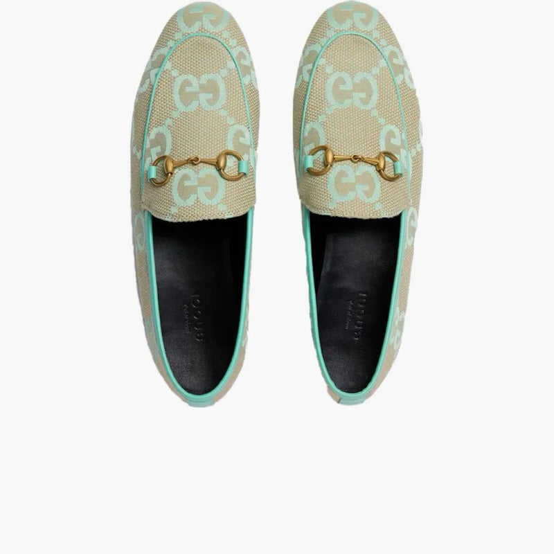 Gucci Jumbo Gg Jordaan Loafer Beige Mint Green Canvas
