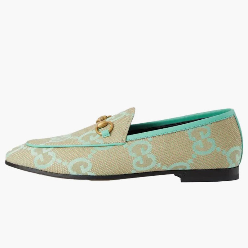 Gucci Jumbo Gg Jordaan Loafer Beige Mint Green Canvas