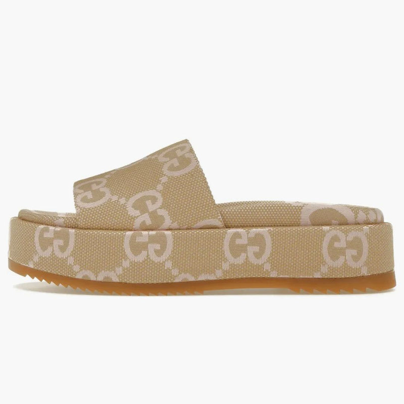 Gucci Jumbo GG Platform Slide Sandal Sandalo Beige Light Rosa tela