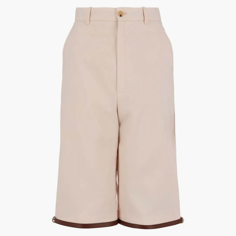 Gucci läder trimmade knälångt shorts beige
