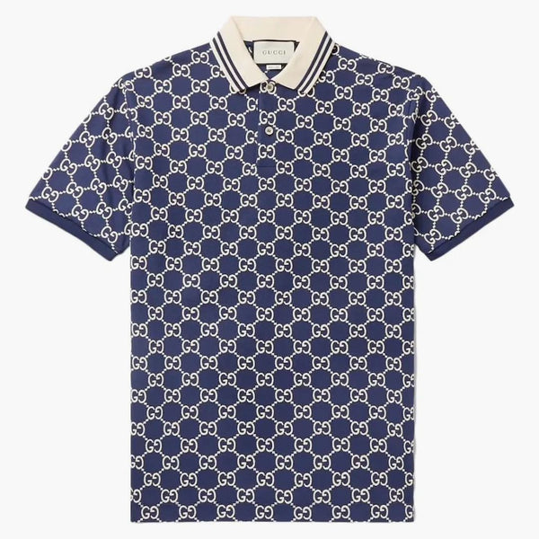 Gucci logo-hembroided Cotton Blend Polo Navy