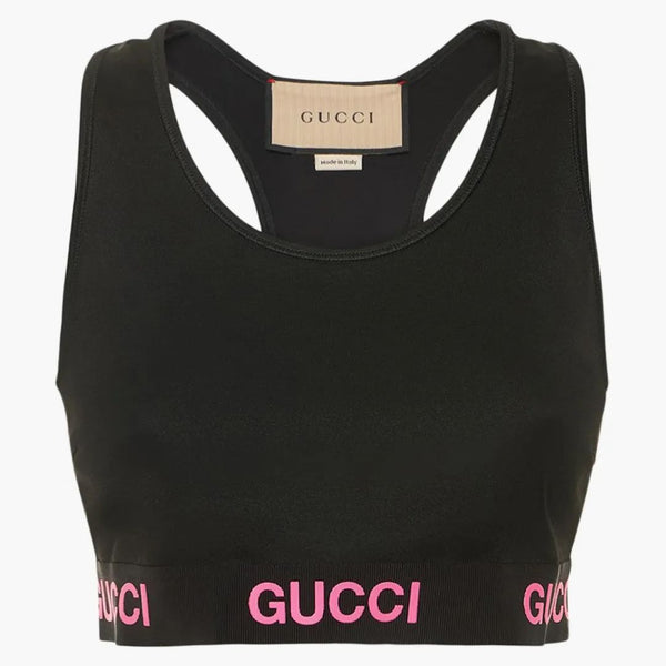 Logo Gucci Jacquard Crop Top Black Pink
