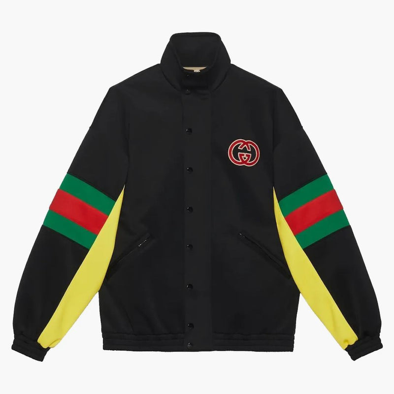 Gucci Logo-patch Web-motif Jacket Black/multi