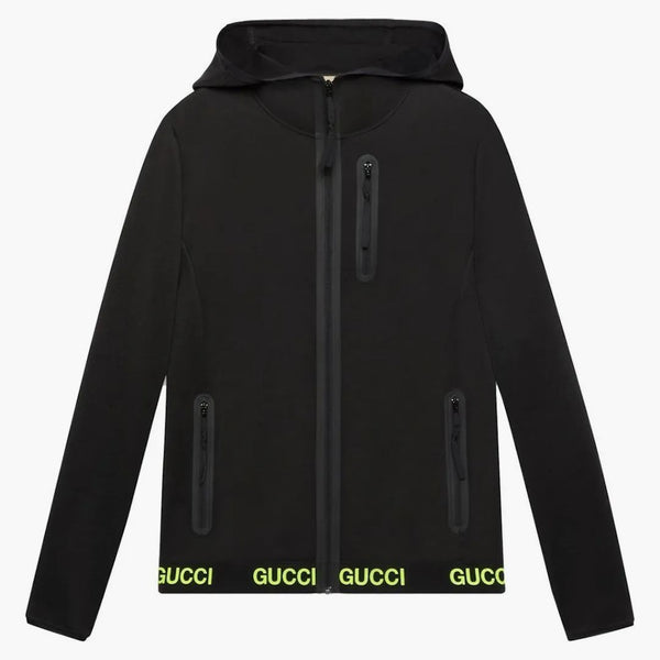 Gucci Logo-Print Hooded Technical Jacket Black Yellow