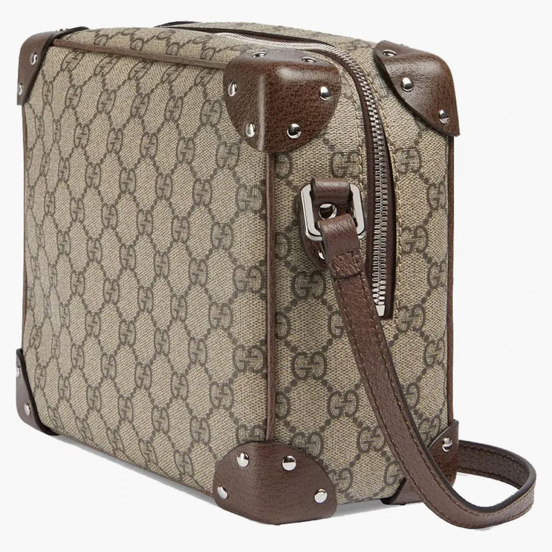 Gucci logotipo impreso bolso de hombro beige/ébano